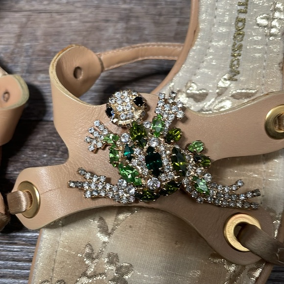 Vintage Giuseppe Zanotti design jeweled frog leather wooden kitten heels - Picture 4 of 9